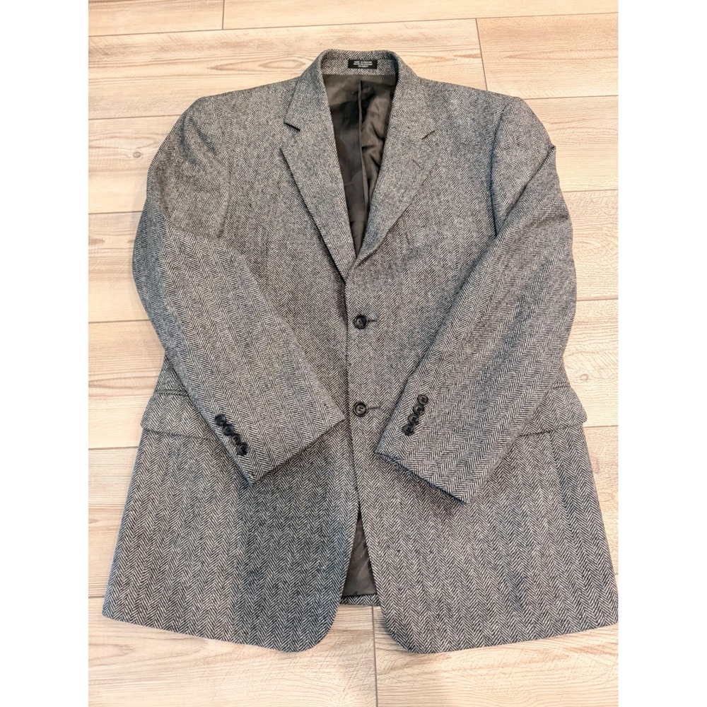 Mens Stafford Grey Herringbone Wool Lambswool Blazer Sport Coat 42R RN 93677